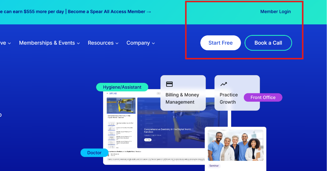 Spear Education Login: Access Your Account or Free Trial Spear Education login button in the top right navigation menu