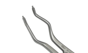 efrver Close-up of ball-ended tines on rubber dam forceps used to engage clamp holes