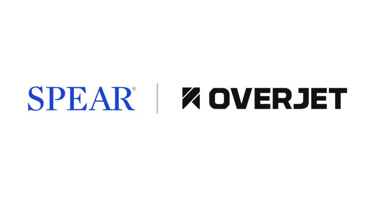 Spear Education and Overjet logos representing a partnership advancing dental AI diagnosis and clinical decision-making for dentists