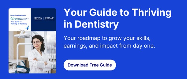 First five years of dental practice guide showing young dentist and career growth roadmap for early success