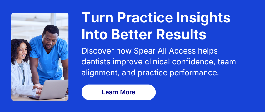 efrver Dental practice metrics CTA promoting Spear All Access to help dentists improve team alignment, clinical confidence, and practice performance